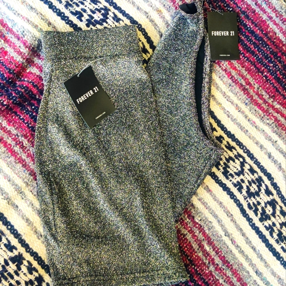 Forever 21, Skirt and Crop top (charcoal and silver)